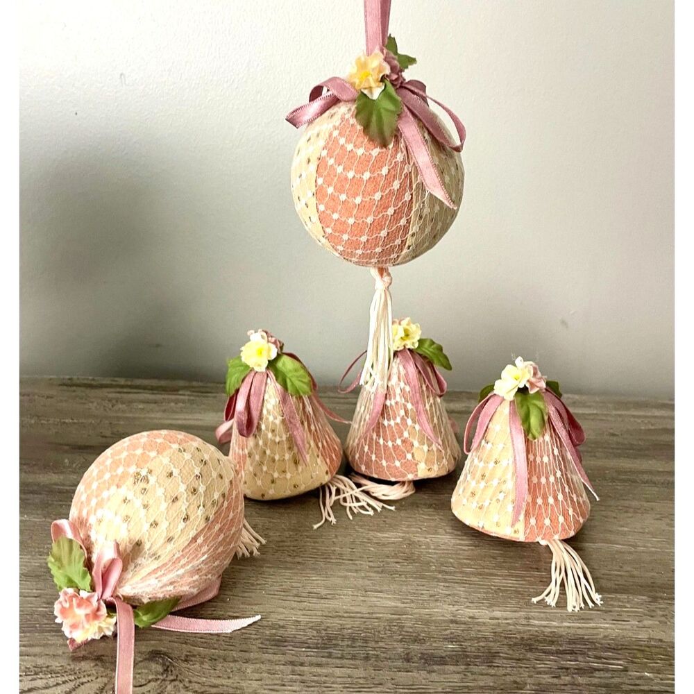 Vintage Midwest Importers Cannon Falls Lace Christmas Ornaments Pink Set of 5